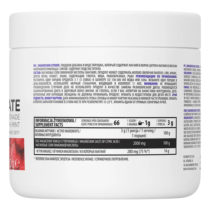 OstroVit Magnesium Citrate Raspberry Lemonade with Mint 200 g