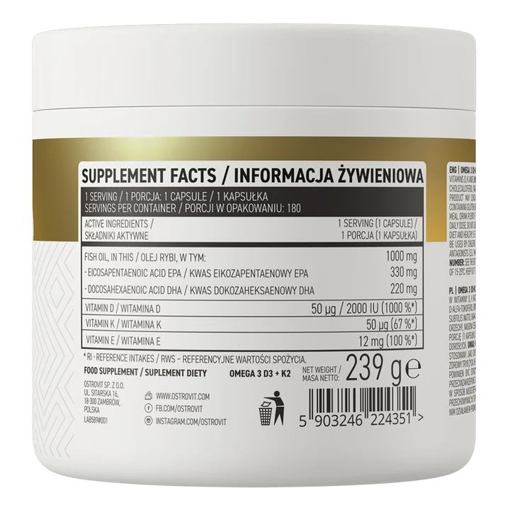 OstroVit Omega 3 D3+K2 180 capsules
